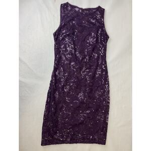 Calvin Klein Purple Sequin Lace Sheath Dress Holiday Cocktail Women Size 4